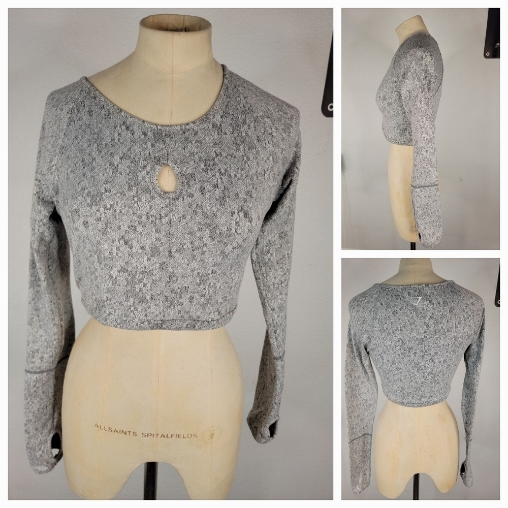 Gymshark Long Sleeve Crop Top Sz S Thumbholes Gray